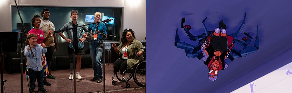 Image of loop group members participating in the EDFC workshop, Image of Sun-Spider in ' Spider-Man™: Across the Spider-Verse'