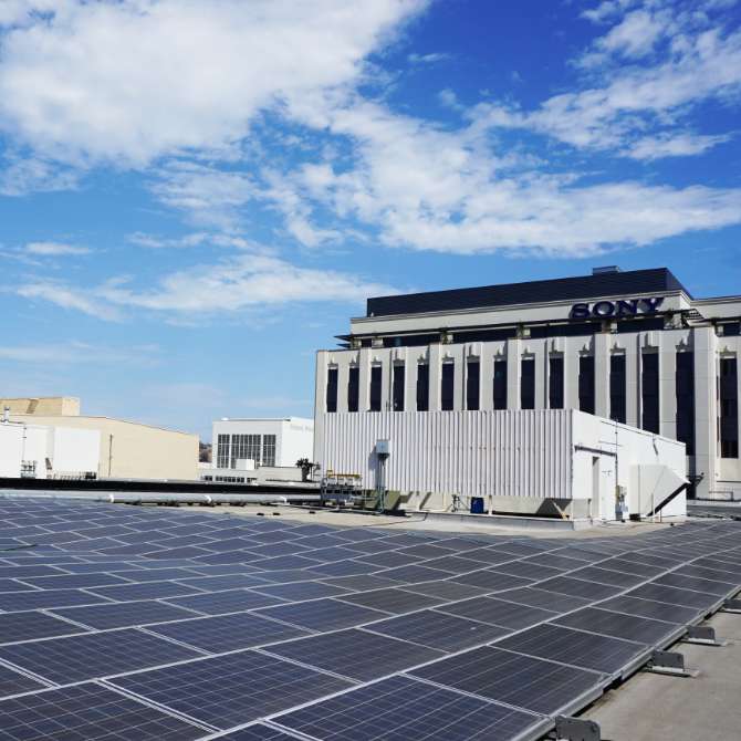 Shot showing solar panel array at Sony Pictures Entertainment Studio at Culver City