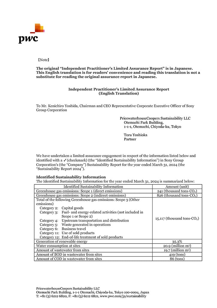 Independent Practitioner’s Limited Assurance Report