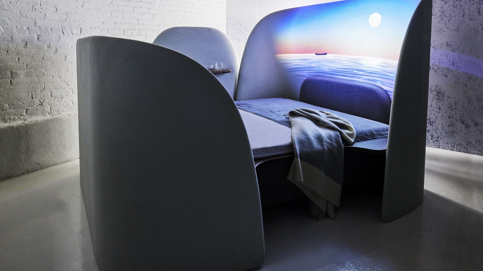 A conceptual bed design featuring image projection and surround sound