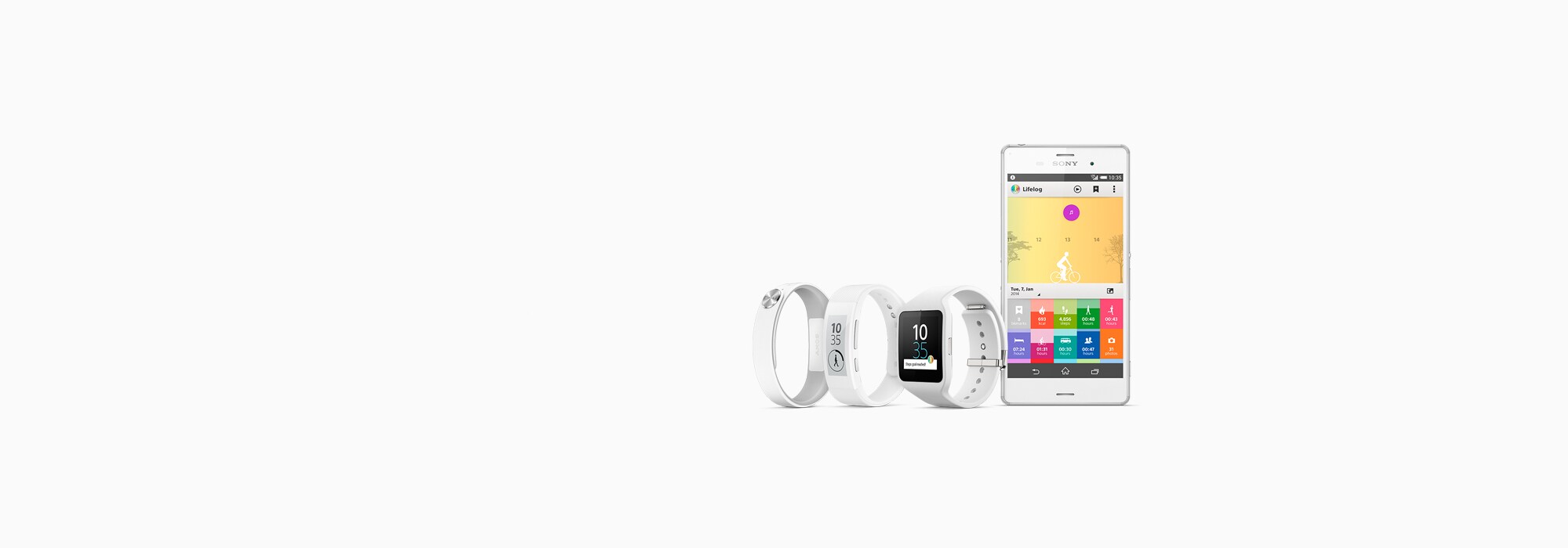 Photo of the smartwear products and the Lifelog app