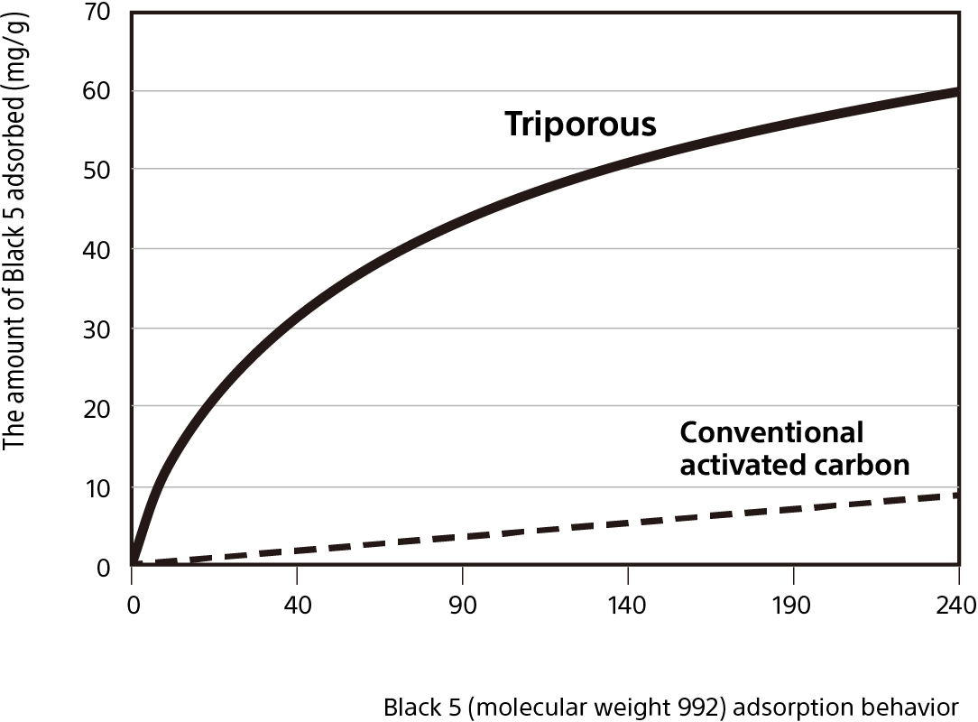 Black 5 (molecular weight 992) adsorption behavior