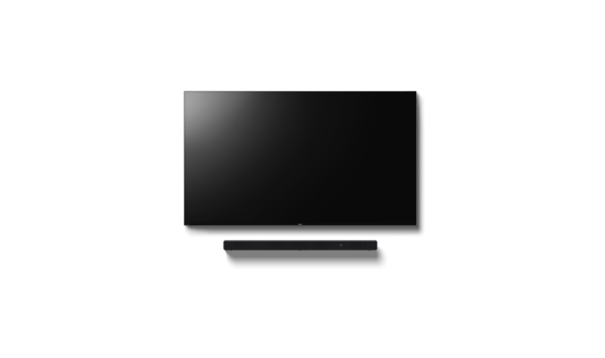 Front view of a BRAVIA TV with the HT-A3000 underneath