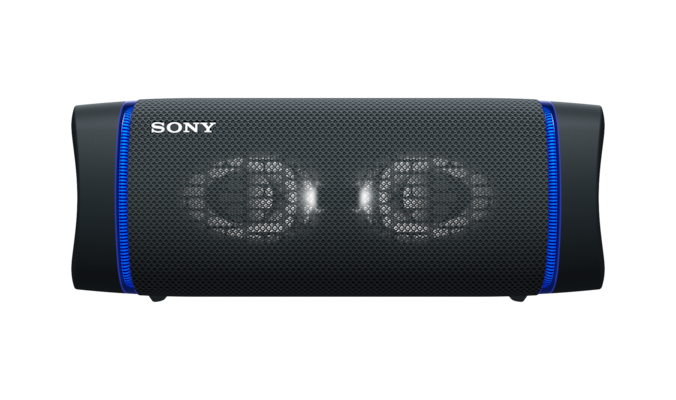 Front view of SRS-XB33 with line lights and speaker lights.