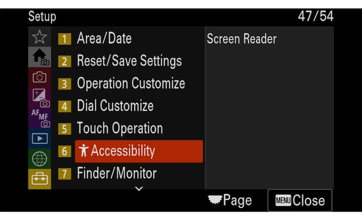 Image of screen reader settings