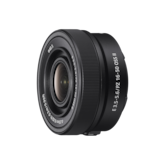 Product image showing front left view of lens