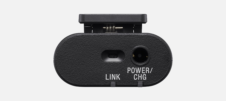 Product image showing the 3.5 mm stereo mini-jack on top of the transmitter