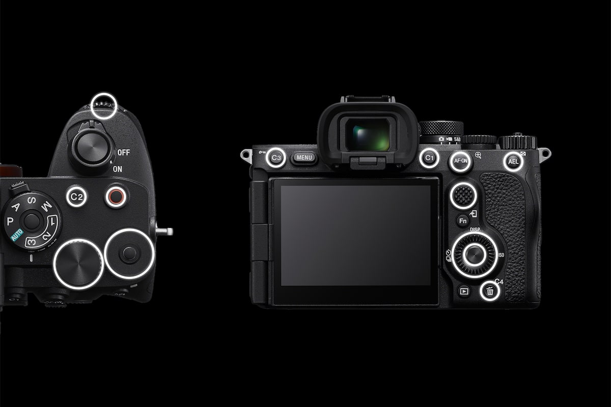 Back and side of camera, with customisable buttons indicated