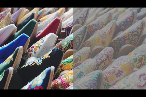 Example image of slippers in various colours