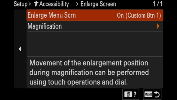 Image of camera display showing Enlarge Screen setting menu