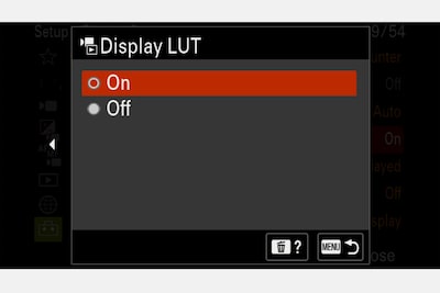 Image of the "Display LUT" selection screen