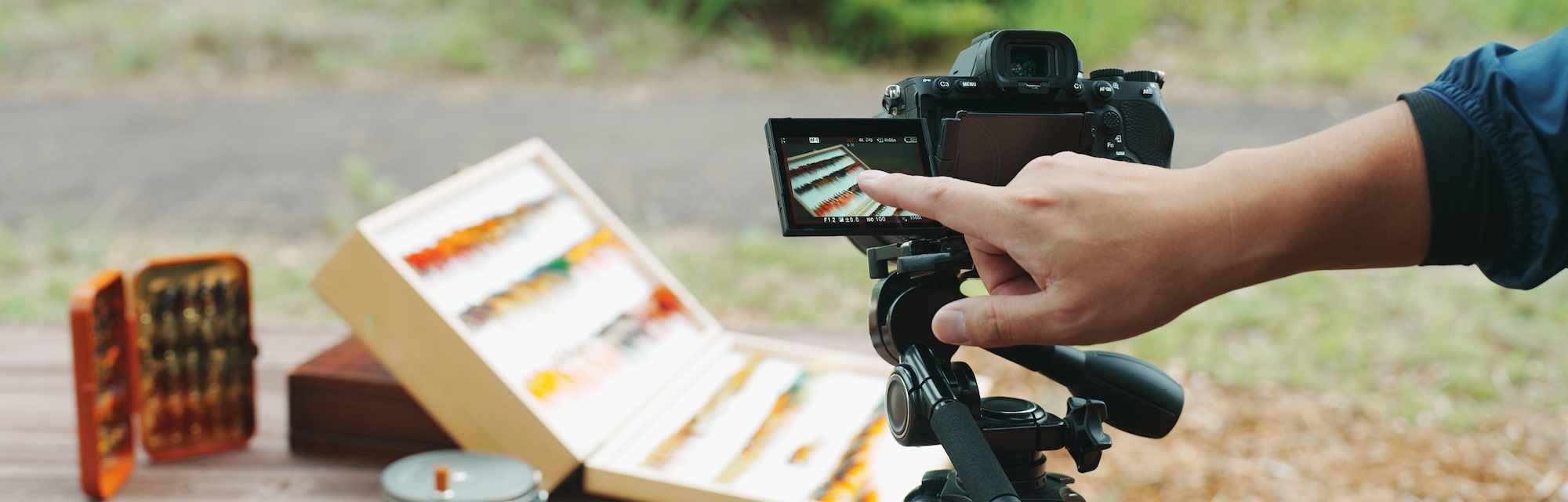 Image of a camera set up at an outdoor shoot