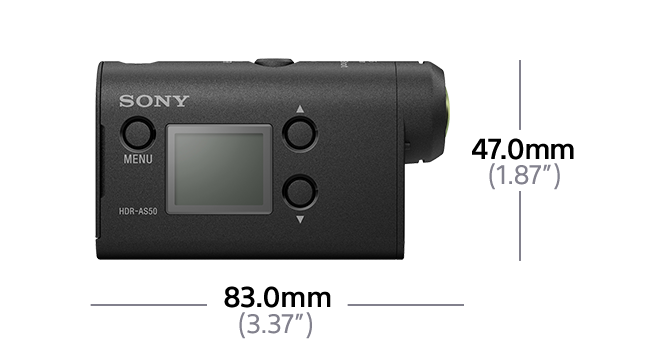 Dimensions of HDR-AS50R Action Cam with Live-View Remote