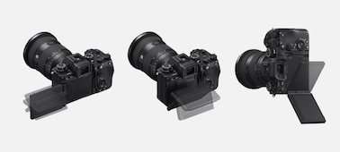 Product images showing the range of horizontal and vertical rotation of the LCD monitor