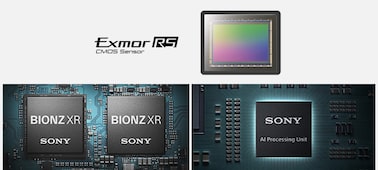 Illustration of Exmor RS™ image sensor, Bionz XR™ image processing engine and AI processing unit