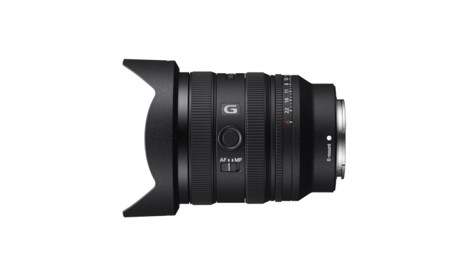 A product image showing the left-side view of the lens with its hood