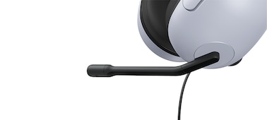 Close-up of INZONE H3 showing ear cups and boom microphone extended to left