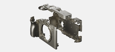 Illustration showing exploded view of magnesium alloy frame parts