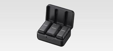 Product image of the microphone and receiver in the charging case