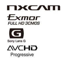 NXCAM、Exmor FULL HD 3CMOS、Sony Lens G、AVC HD Progressive