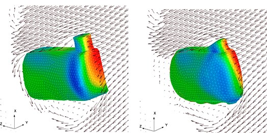 プロダクトの形状と水流の抵抗をシミュレーションした画像