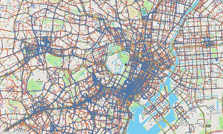 東京都内のタクシーから収集した車両走行データ